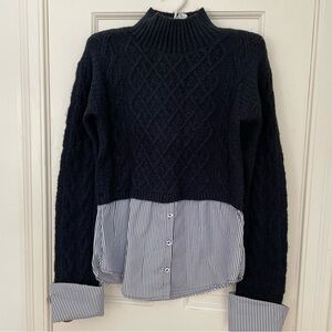 Maeve by Anthropologie Cable Knit Layered Sweater, Navy, Extra Small